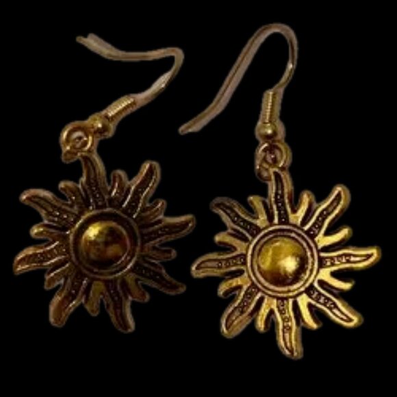 SUNSHINE ASTROLOGICAL Elegant Gold Hook Sunshine Brass Earrings - Picture 1 of 3